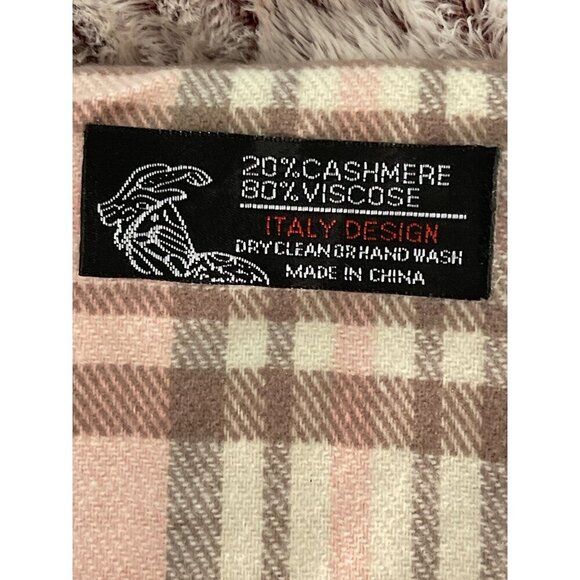 Plaid Cashmere & Viscose Scarf 66..5 “ x 12 “ . Pink, brown, white & blue‎ - Picture 2 of 7